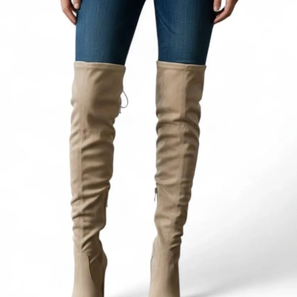 French connection tan over the knee stretchy boots new in box 9 m